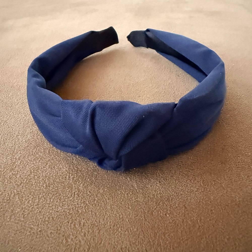 Navy Blue Satin Top Knot Headband Hair Accessories Evening Christmas Work